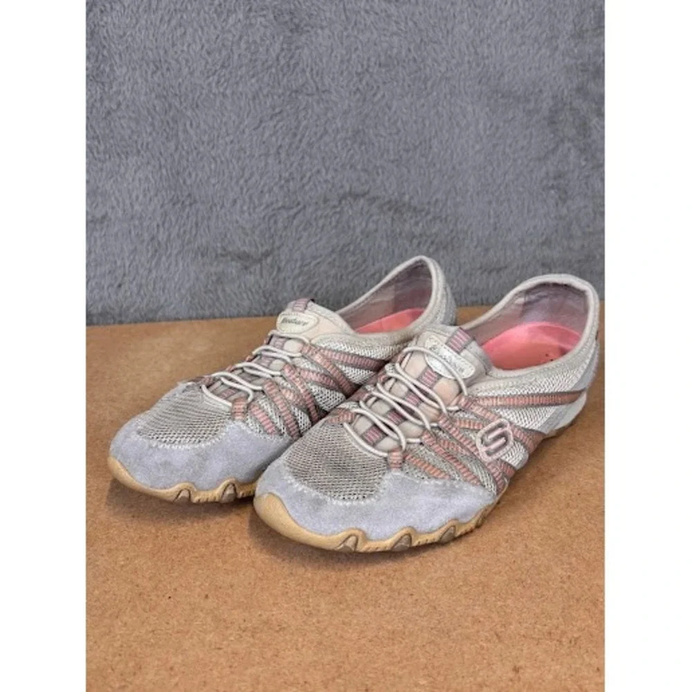 Skechers Bikers Grey Tan Pink Slip On Bungee Sneakers 21159 Womens 8